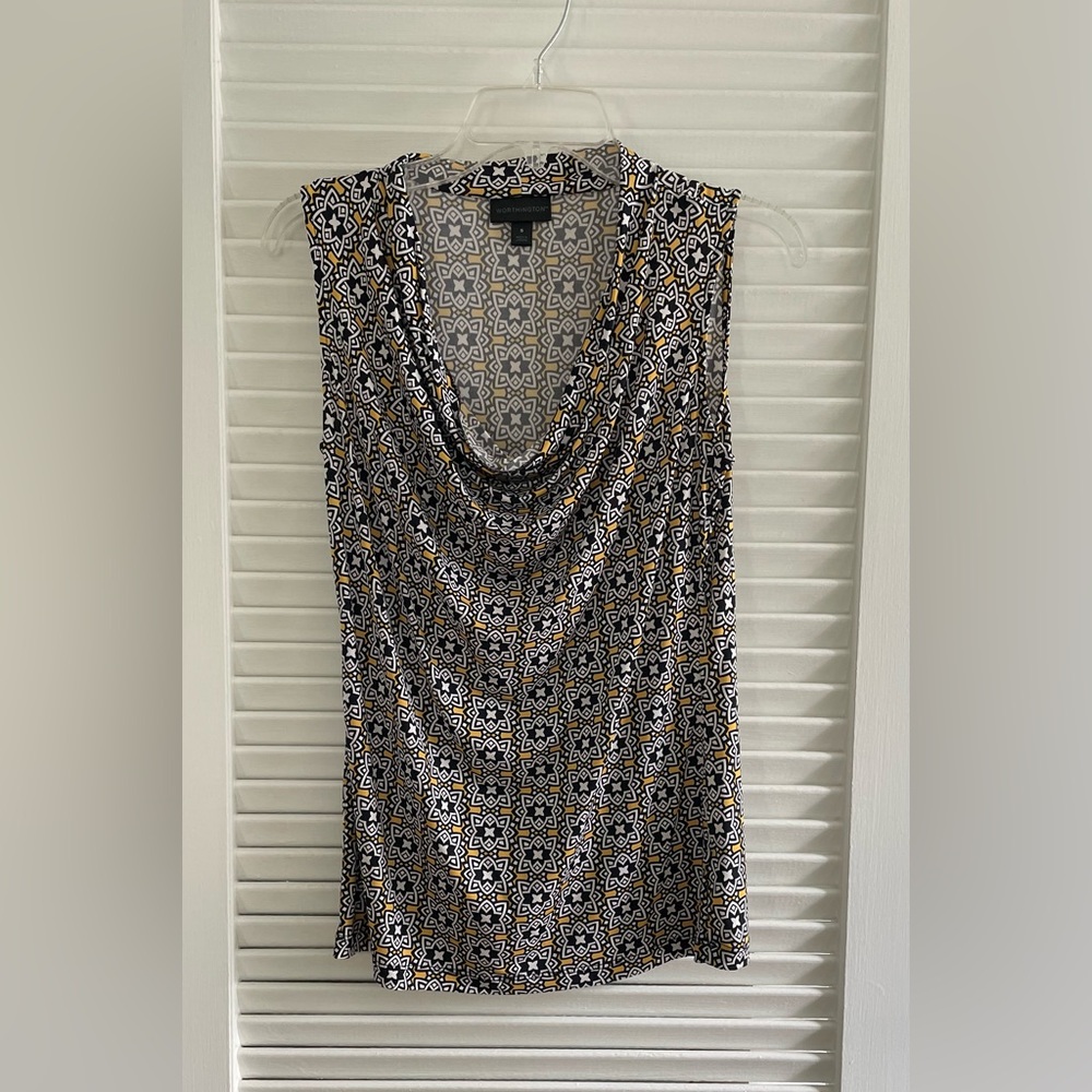 Worthington Black and White Draped Blouse